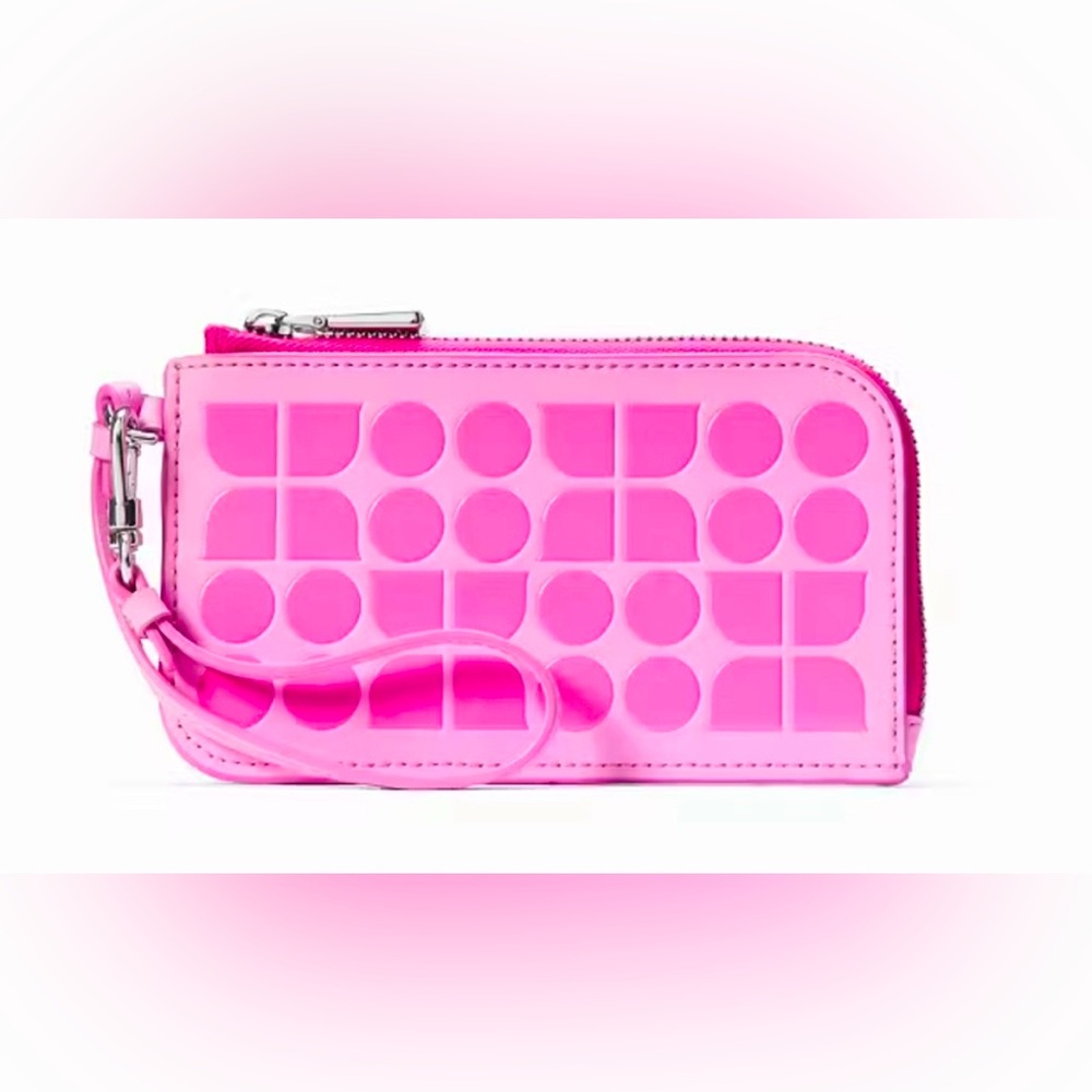 NWT Kate Spade Noel Printed Leather Wallet Zip Wristlet, Vivid Snapdragon Pink